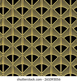 Seamless Black And Gold Art Deco Sun Rays Pattern Vector