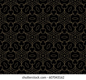 Seamless black, gold floral pattern. vector illustration. purple color. For design, wallpaper, background fills, fill, card, banner, flyer. Ethnic ornament