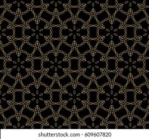 Seamless black, gold floral pattern. vector illustration. purple color. For design, wallpaper, background fills, fill, card, banner, flyer. Ethnic ornament
