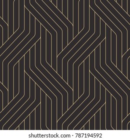 Seamless Black And Gold Op Art Geo Abstract Isometric Vintage Stripes Pattern Vector