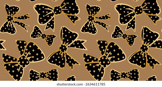 seamless black gold polka dot bows pattern elegant luxury texture festive celebration background wrapping paper design