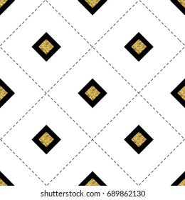 seamless black and gold square glitter pattern on white background