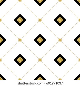 seamless black and gold square glitter with gold dot glitter pattern on white background
