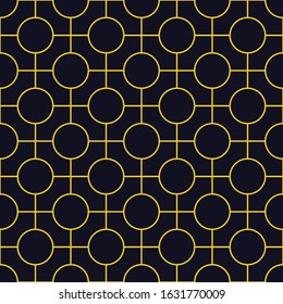 Seamless black and gold vintage art deco squares and circles outline pattern vector