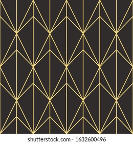 Seamless black and gold vintage art deco outline diamonds and stripes pattern vector