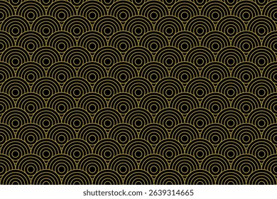 Seamless black and gold vintage art deco circles pattern vector. Blending Art Nouveau elegance in a luxurious design.