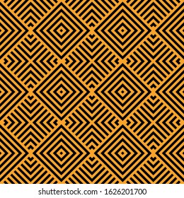 Seamless black and gold vintage op art striped squares geometric pattern vector