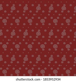 Seamless black and gray on dark red background. Pattern of spirals