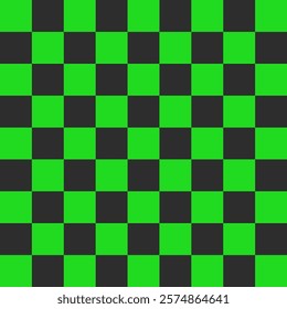Seamless black and green chess checkered grid pattern in Memphis style. Geometric vector design for backgrounds and wallpapers. Minimal aesthetics with flag elements and modern hipster appeal