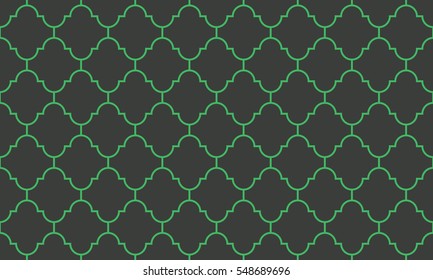 Seamless black and green flat outline moroccan pattern vector