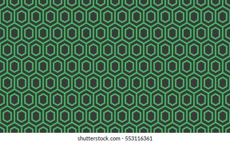 Seamless black and green hexagonal african ethnic outline pattern vector