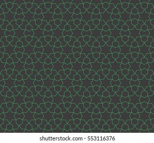 Seamless black and green hexagonal star arabic pattern vector