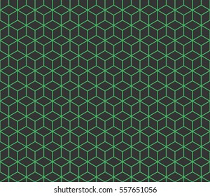 Seamless black and green isometric cubes pattern vector