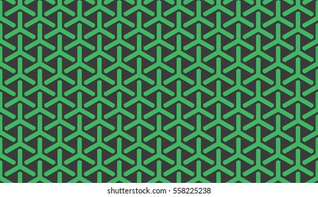 Seamless black and green isometric overlapping tridents pattern vector