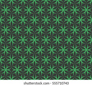 Seamless black and green op art hexagonal floral petals pattern vector
