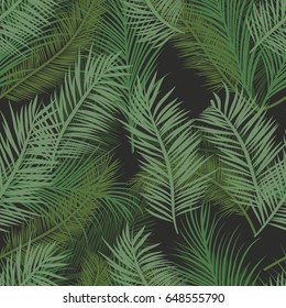 Seamless black and green palm tree leaves pattern vector