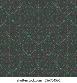 Seamless black and green vintage japanese sashiko kimono pattern vector