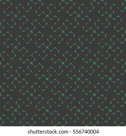 Seamless black and green vintage traditional Japanese stitched sashiko ornate pattern vector