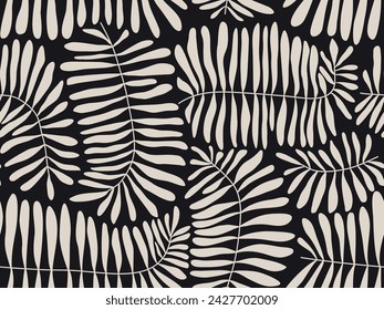 Seamless black and grey floral background with leaves. Hand drawn minimal abstract organic shapes pattern. Vector black abstact pattern with grey leaves.