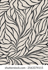 Seamless black and grey floral background with leaves. Hand drawn minimal abstract organic shapes pattern. Vector grey abstact pattern with black leaves 