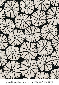 Seamless black and grey floral background with abstract flowers. Hand drawn minimal abstract organic shapes pattern. Vector black abstact pattern with grey flowers