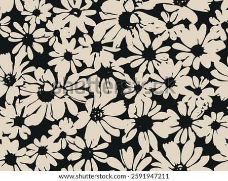 Seamless black and grey floral background. Minimal abstract organic shapes pattern. Vector black abstact pattern with grey flowers.