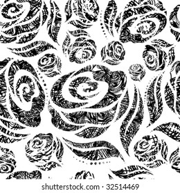 Seamless black grunge rose pattern