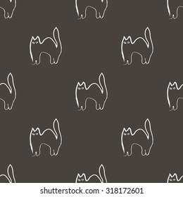 Seamless  black halloween pattern with black cat