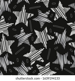 seamless black hand draw star in night sky pattern background