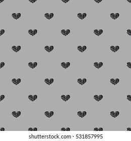 SEAMLESS BLACK HEART GLITTER ON GREY BACKGROUND