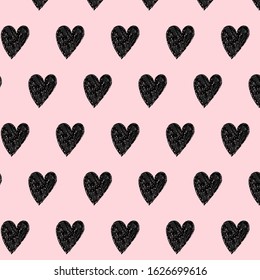 seamless black heart pattern on pink background.