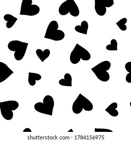 Seamless black hearts on white background pattern vector illustration design. Great for wallpaper, bullet journal, scrap booking.