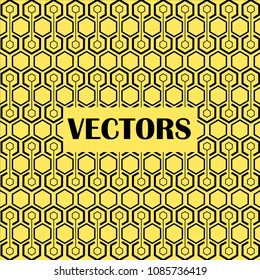 Seamless black hexagon pattern on yellow background