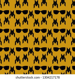 seamless black houndstooth and glasses on yellow background. eps 10