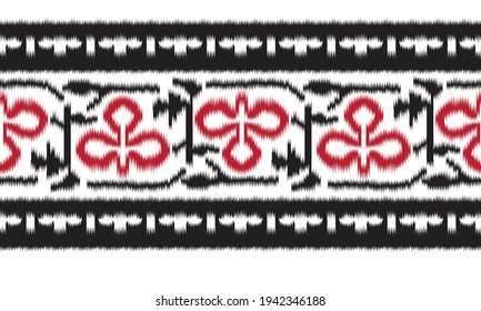 seamless black ikat  border pattern on white