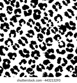 Seamless black jaguar pattern. Leopard pattern. Wildlife background. Animal fur design. Snow leopard background. Camouflage pattern. Black and white vector illustration. Jaguar print.