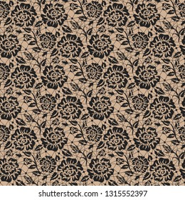 Seamless black lace background with floral pattern