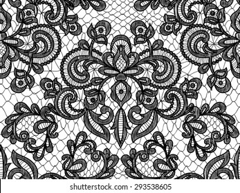 Seamless black lace background with floral pattern