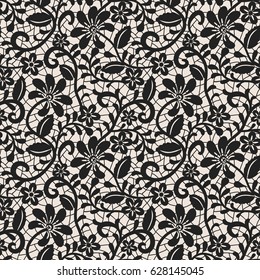 Seamless black lace background with floral pattern