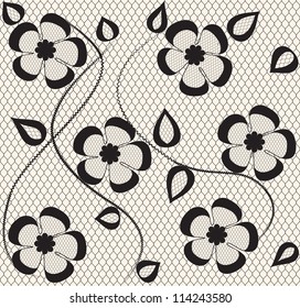 seamless black  lace floral pattern on gray background