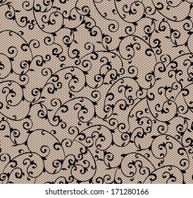 Seamless black lace ornamental pattern. Vector illustration