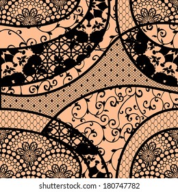 Seamless black lace ornamental pattern. Vector illustration