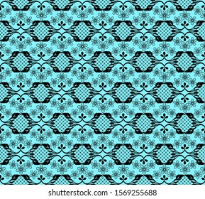 Seamless black lace pattern on a turquoise background