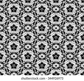 Seamless black lace pattern on a white background