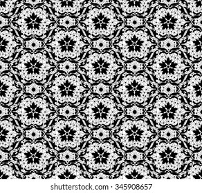 Seamless black lace pattern on a white background