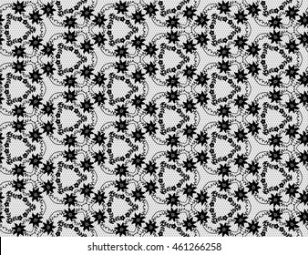 Seamless black lace pattern on a white background