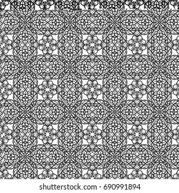 Seamless black lace pattern on a white background