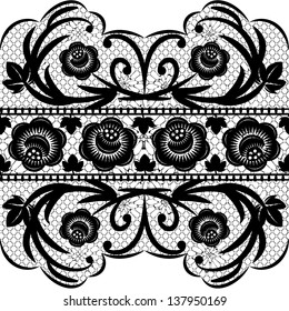 Seamless black lace ribbon on a white background. Vector illustration EPS8.