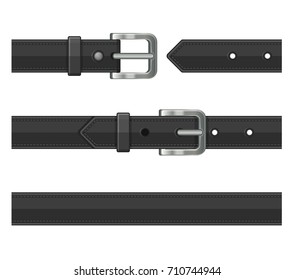 Seamless Black Leather Belts Set. Vector