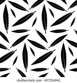 Seamless black leaves pattern on white background. Packing or wrapping paper design texture vector template.